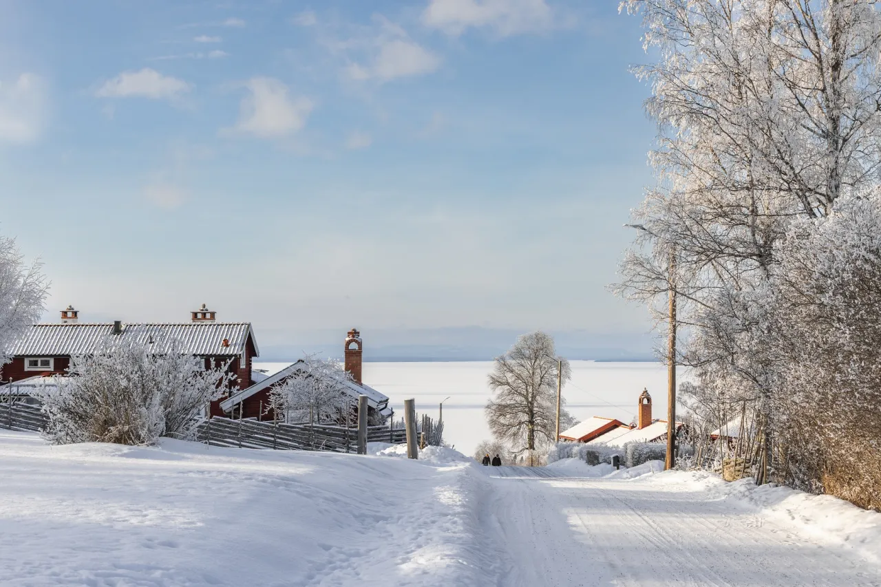 Utsikt i Tällberg vintertid.